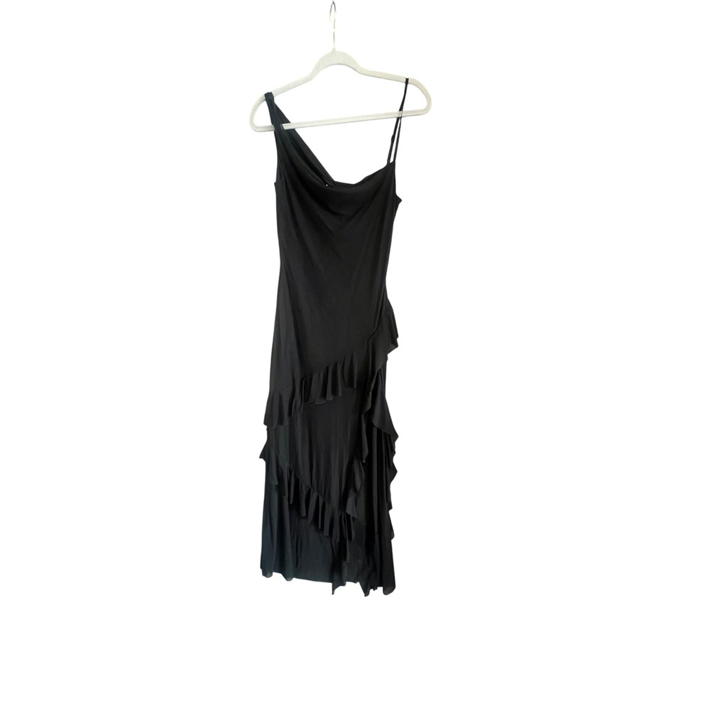 Commense Black Maxi Dress One Shoulder Ruffle Party Cocktail Dress M